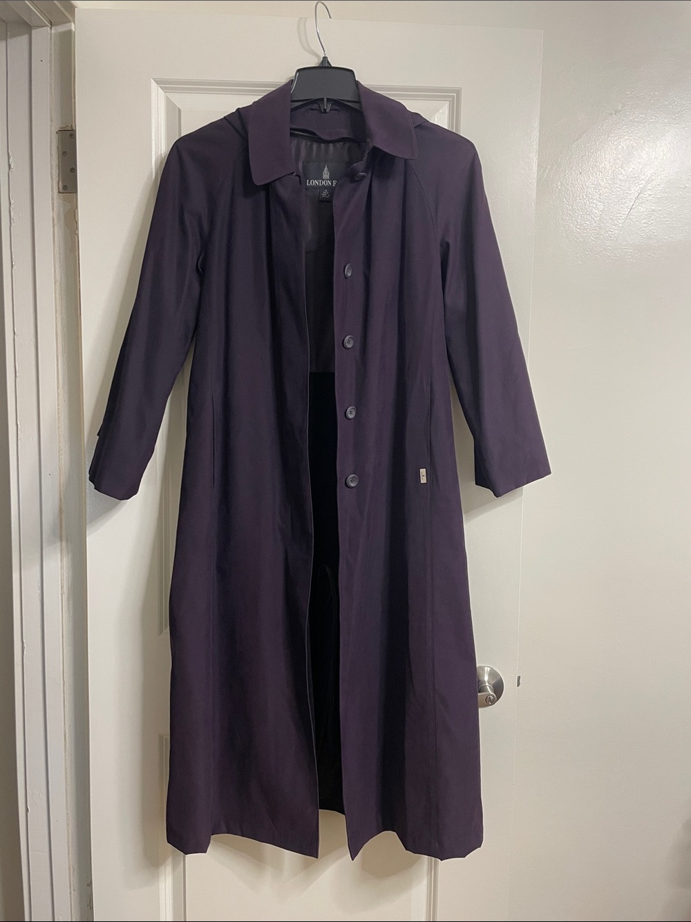 Vintage London Fog Deep Plum Purple Trench Coat Belted Lined Rain Coat Size 6P